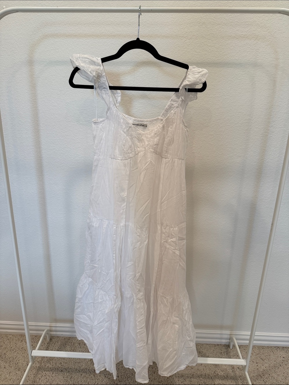Abercrombie & Fitch White Ruffled Strap Midi Dress